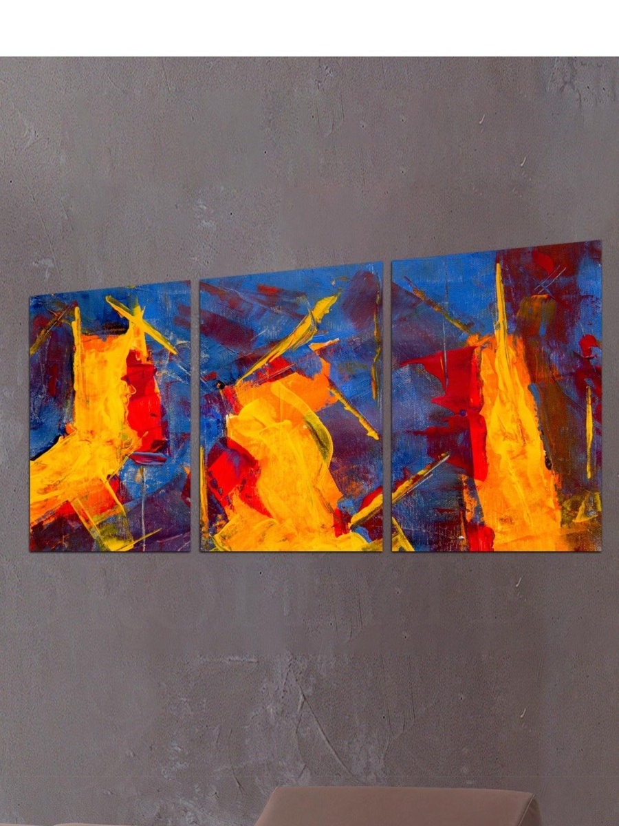 مجموعة من 3 قطع لوحة جدارية لرسم تجريدي بإطار، 120 سم × 60 سم
