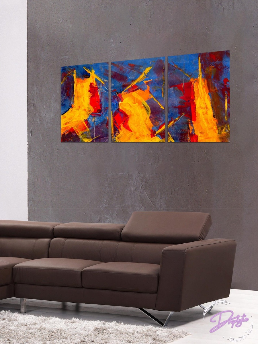 مجموعة من 3 قطع لوحة جدارية لرسم تجريدي بإطار، 120 سم × 60 سم