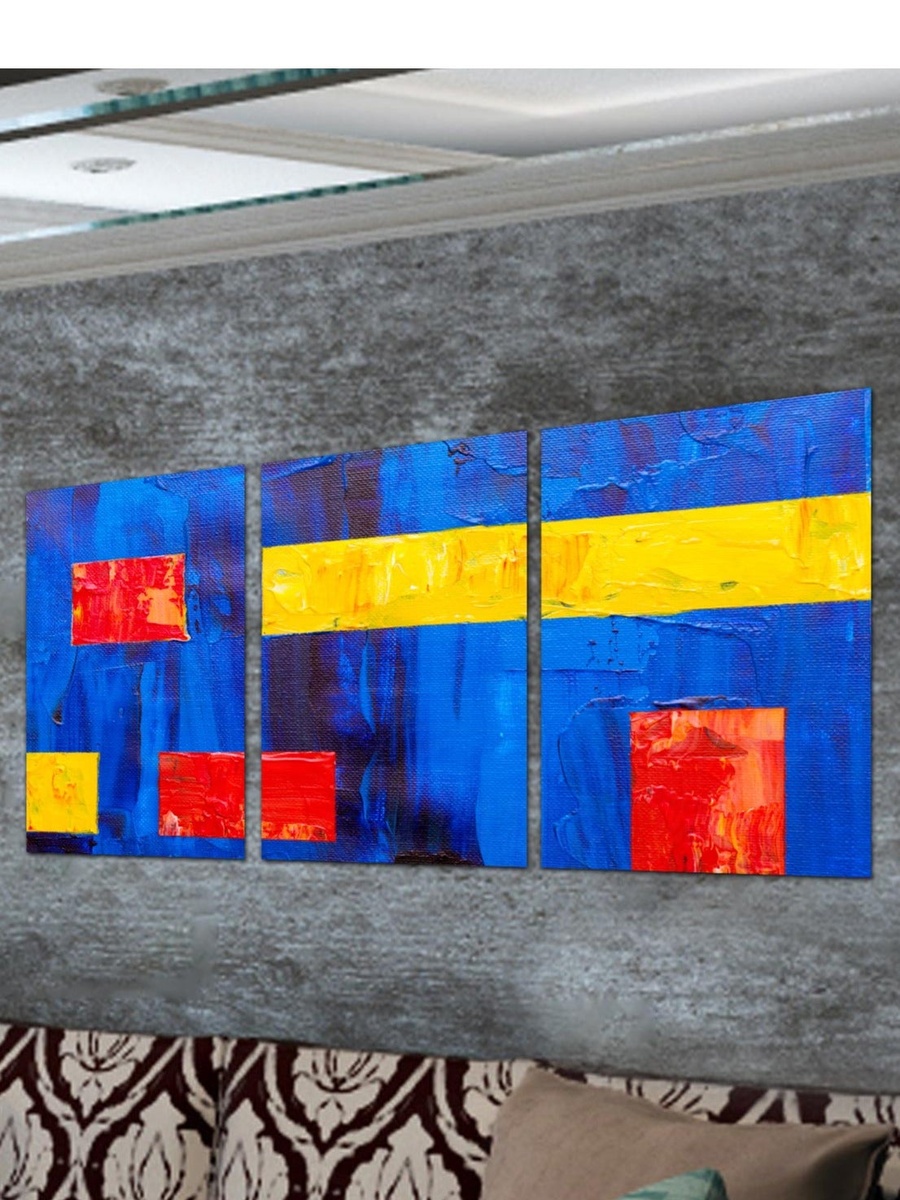 مجموعة من 3 قطع لوحة جدارية لرسم تجريدي بإطار، 120 سم × 60 سم