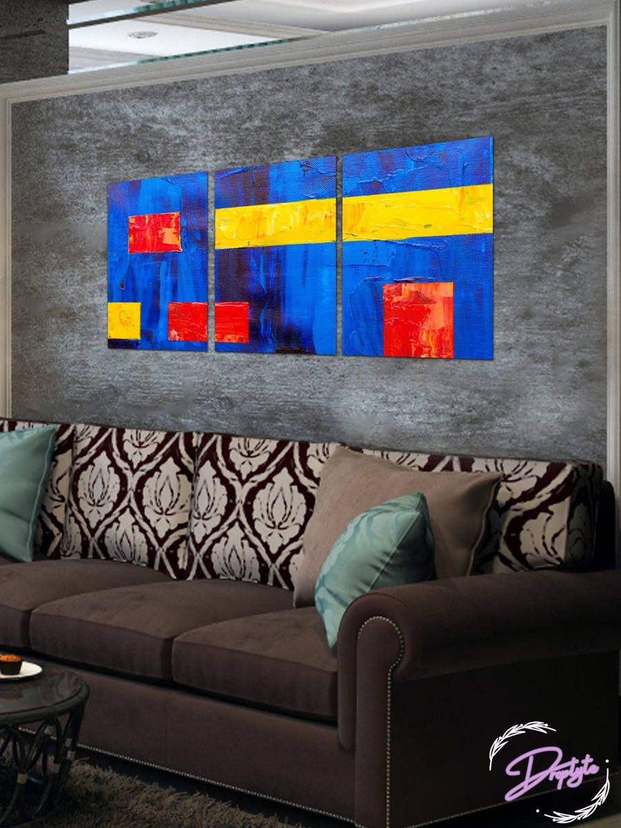 مجموعة من 3 قطع لوحة جدارية لرسم تجريدي بإطار، 120 سم × 60 سم
