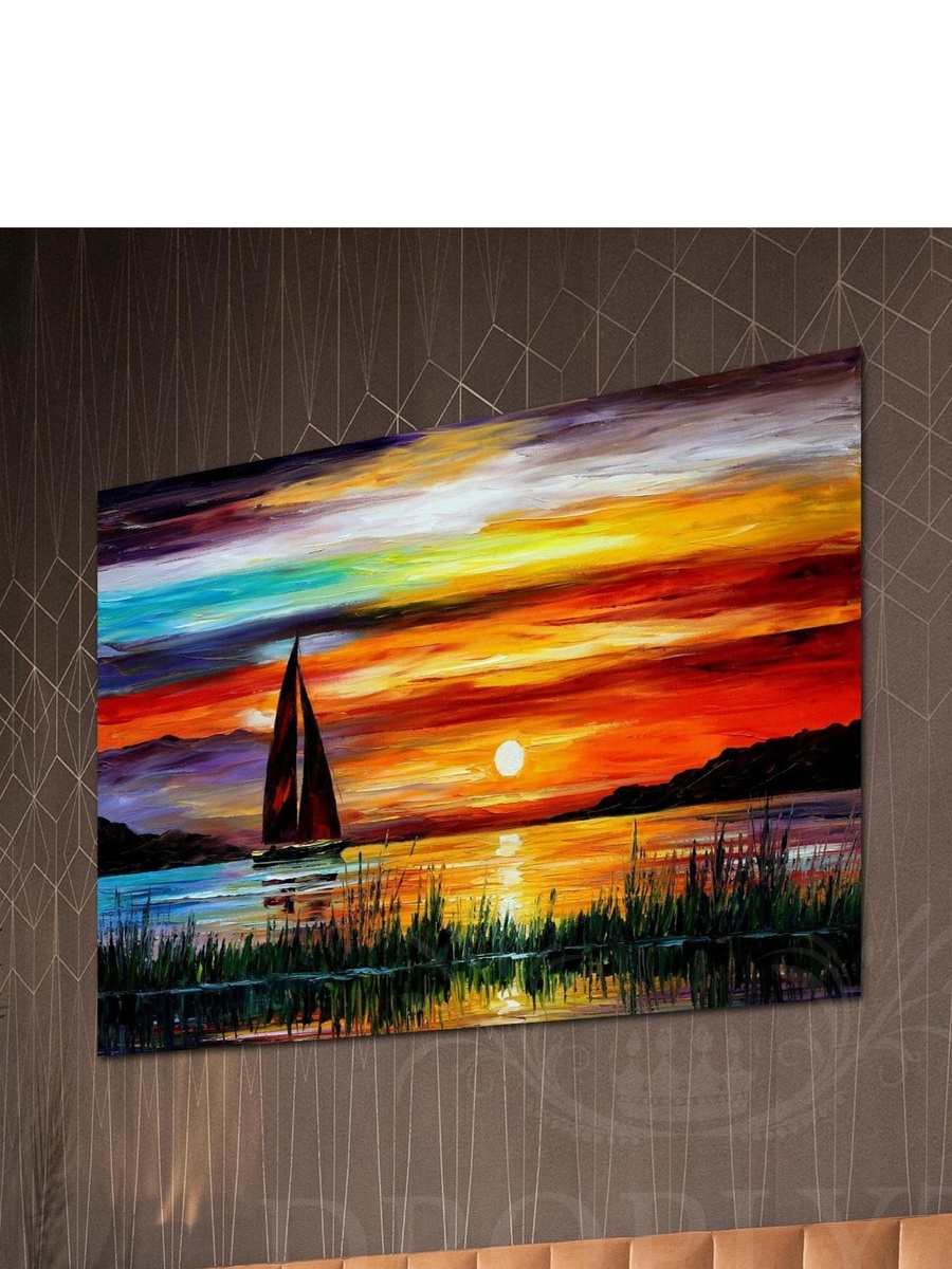 لوحة فنية جدارية ديكورية ملونة لقارب شراعي في النهر، 40 سم × 30 سم