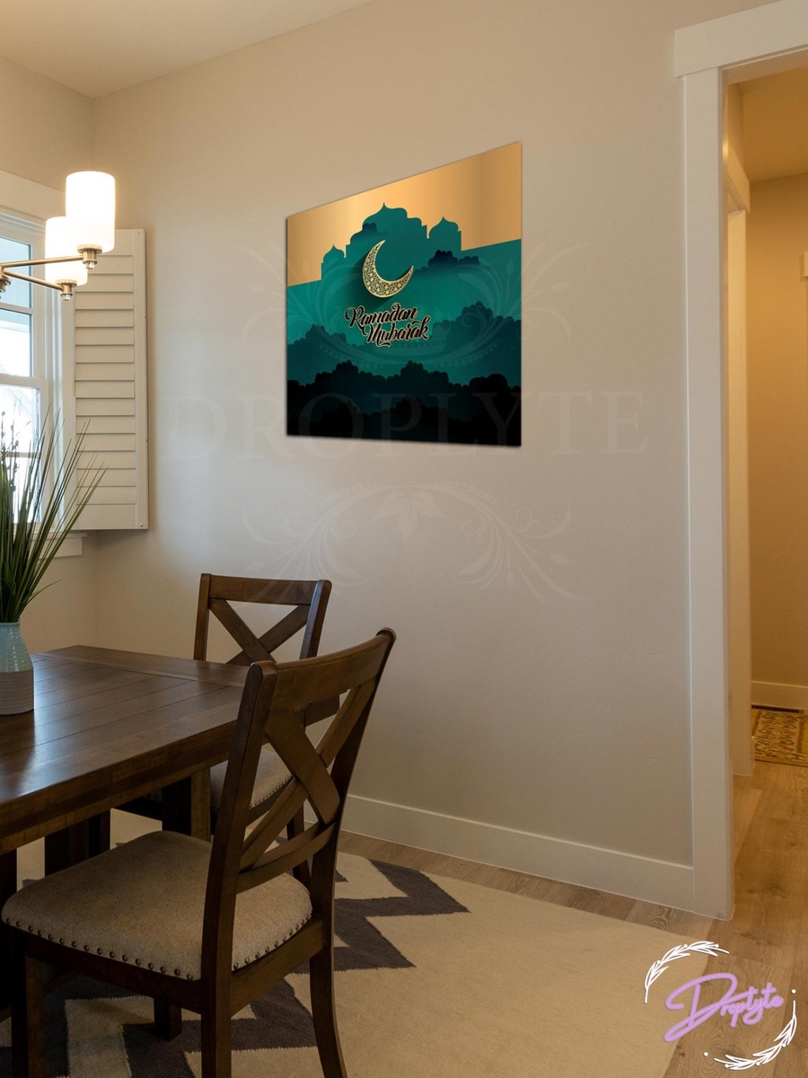 لوحة فنية جدارية إسلامية رمضان كريم مع إطار خشبي، 30 سم × 30 سم
