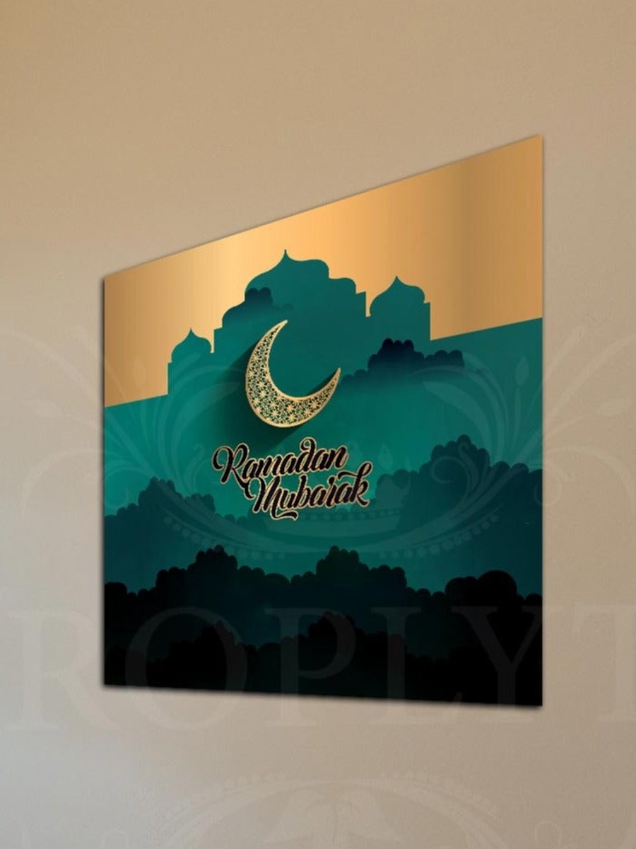 لوحة فنية جدارية إسلامية رمضان كريم مع إطار خشبي، 30 سم × 30 سم