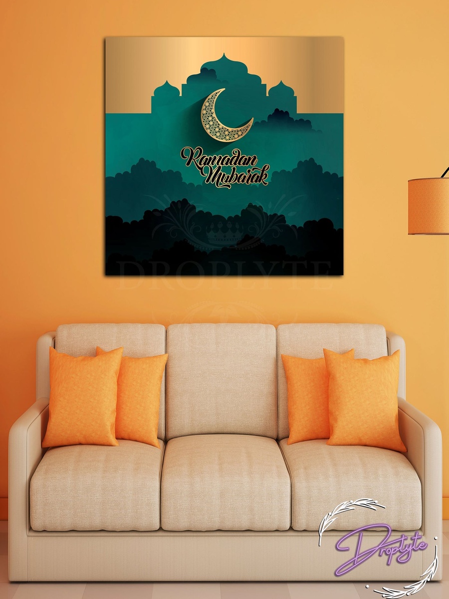 لوحة فنية جدارية إسلامية رمضان كريم مع إطار خشبي، 30 سم × 30 سم