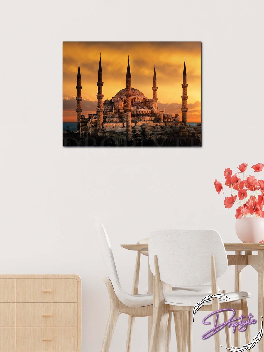 لوحة فنية جدارية إسلامية لمسجد جميل مع إطار خشبي، 40 سم × 30 سم