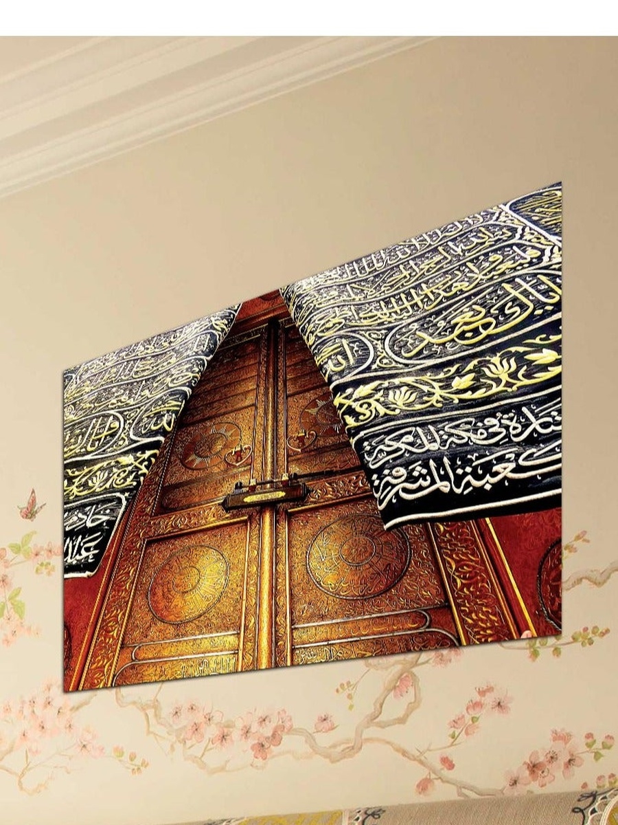 لوحة جدارية إسلامية لباب الحرم جميلة مع إطار خشب، 40 سم × 30 سم