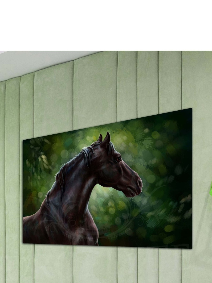 Black Horse Green Painting Decorative Wall Art, 60cm x 40cm