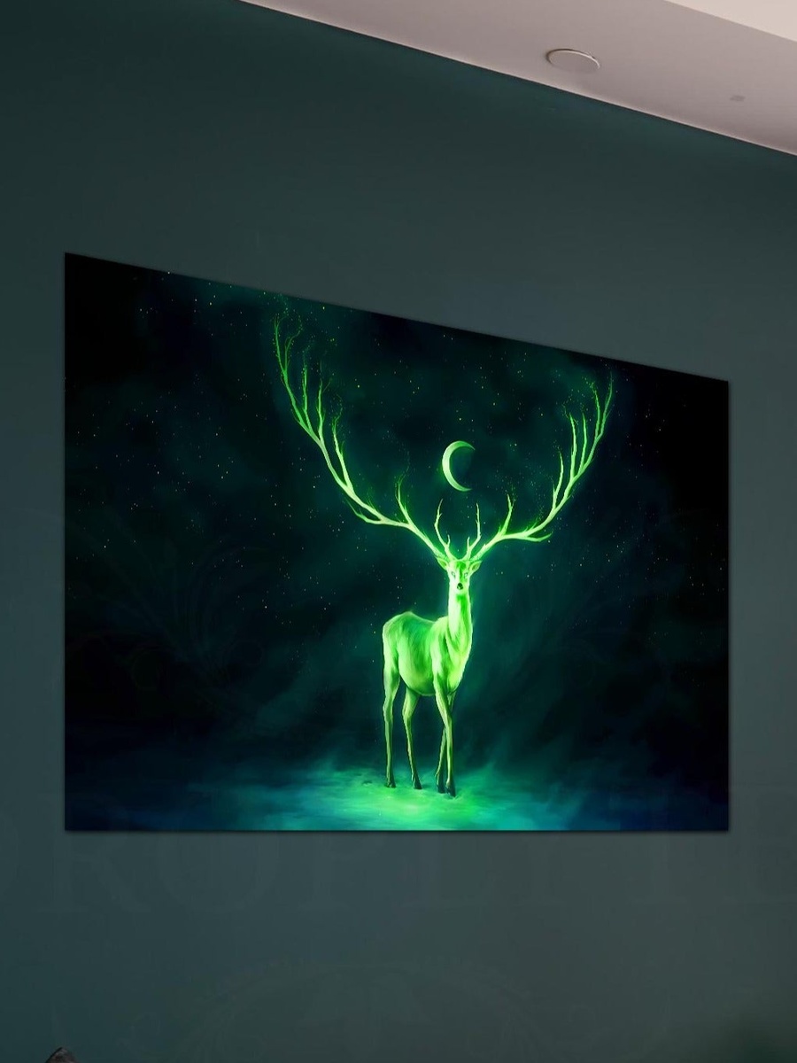 لوحة جدارية ديكورية لفن رقمي للغزال المضيء متعدد الألوان، 60 سم × 40 سم
