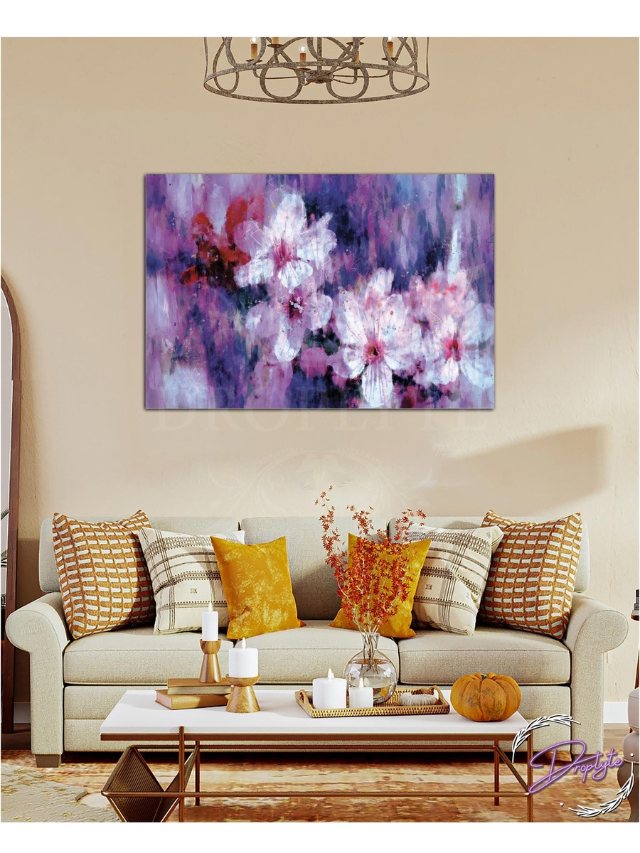 Beautiful Flower Painting Wall Art Canvas with Wooden Frame, 60cm x 40cm