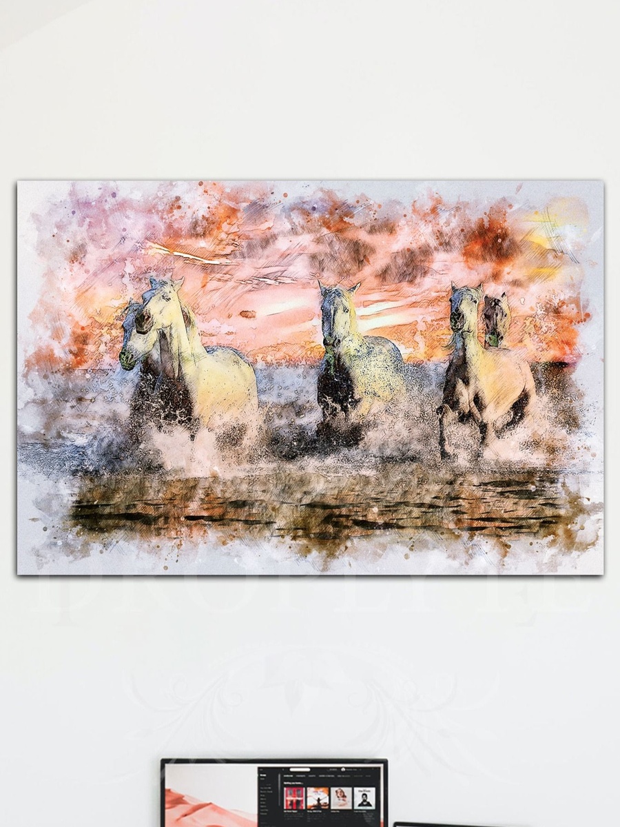 لوحة جدارية ديكورية لرسم خيول جذابة مع إطار خشب، 60 سم × 40 سم