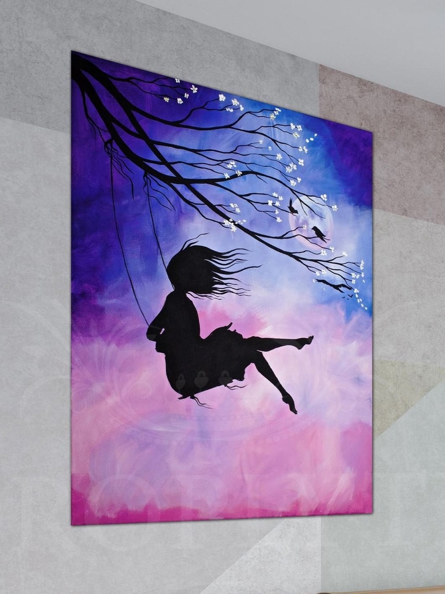 لوحة فنية جدارية ديكورية لفتاة على الأرجوحة، 30 سم × 40 سم