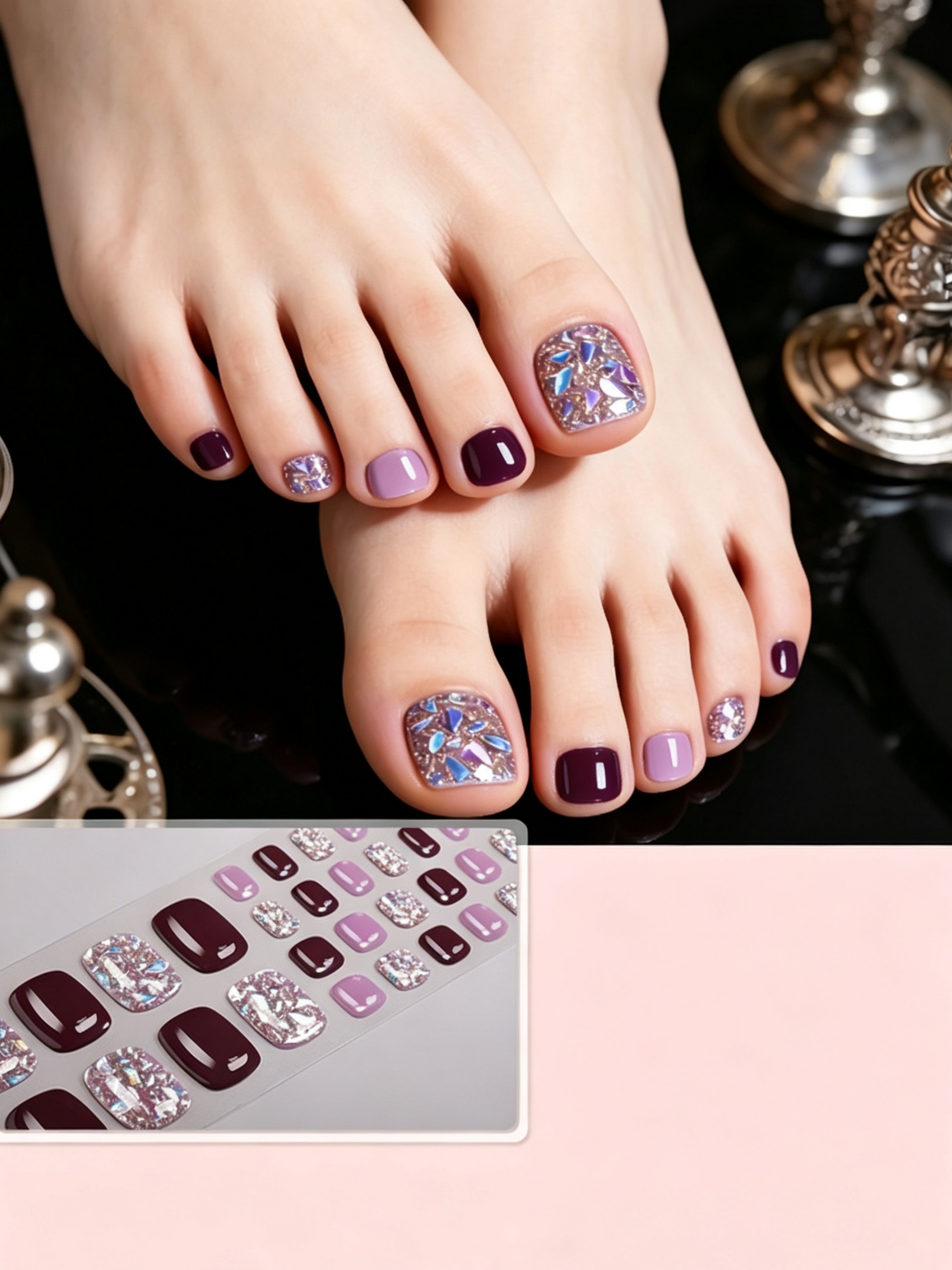 Multi-Color Rhinestone Toe Nail Art Stickers