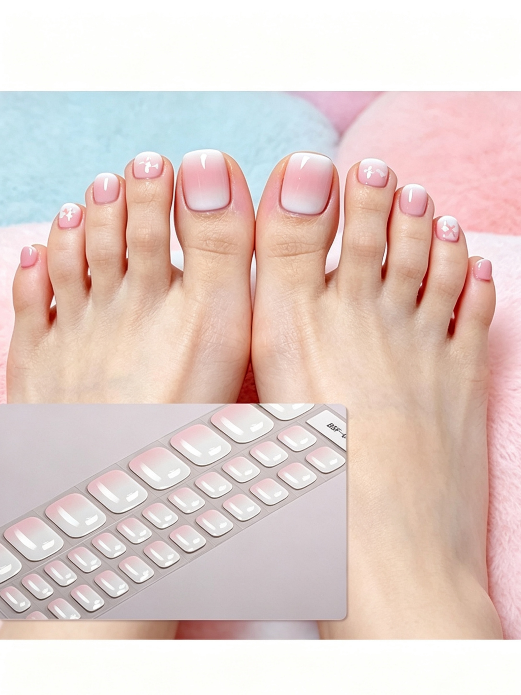 Ombre Pink and White Toe Nail Wraps