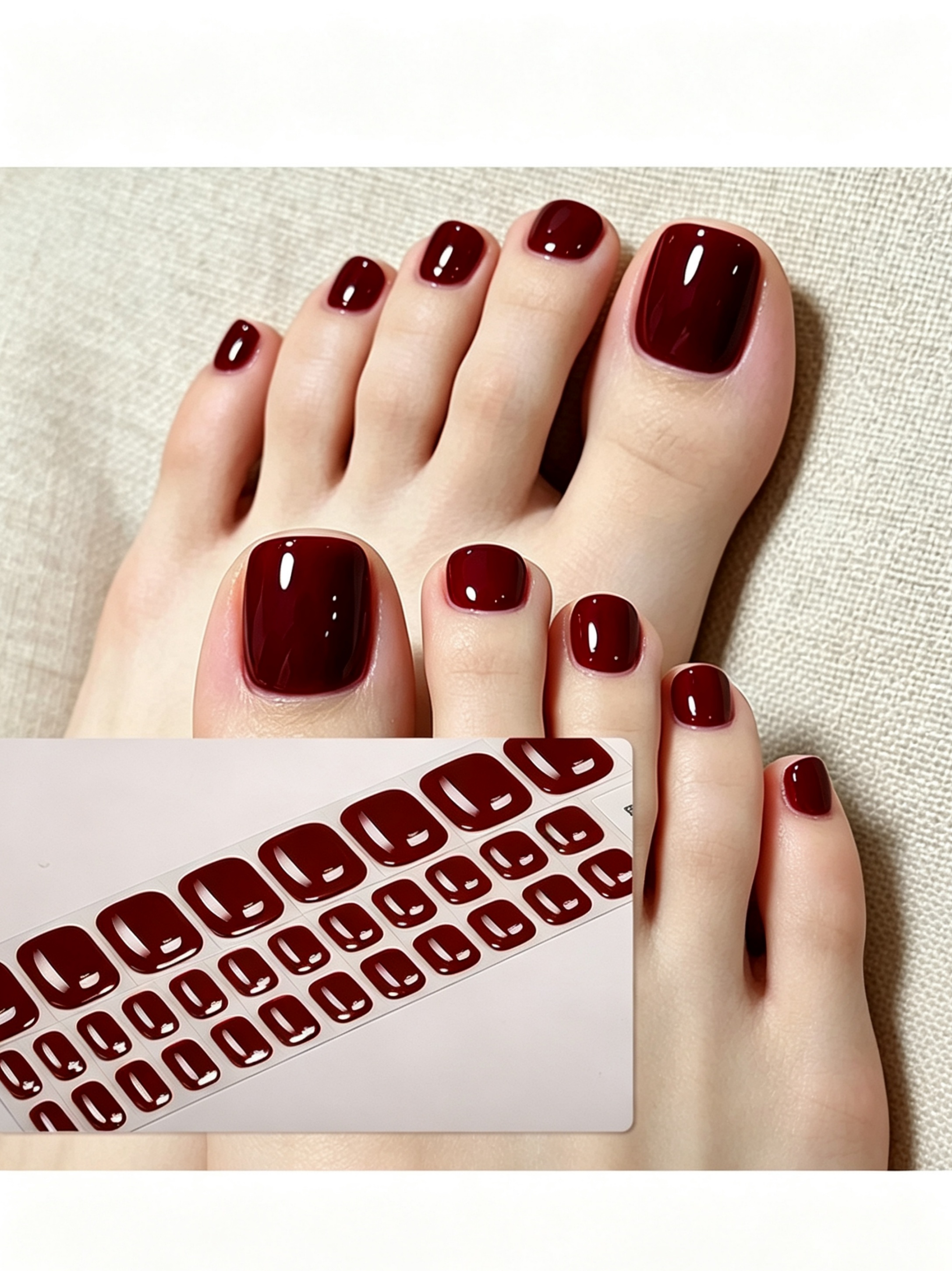 Maroon Press-On Toe Nails