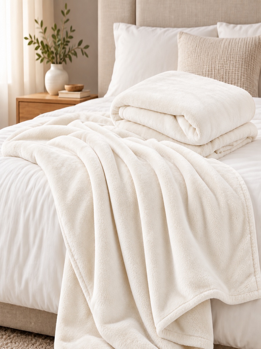Mellow-Twin Micro Flannel Blanket, 150x220 cm - Cream