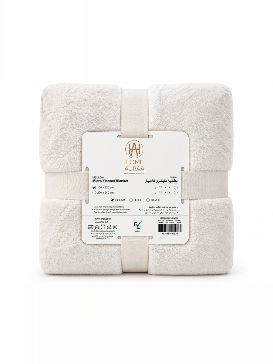 Mellow-Twin Micro Flannel Blanket, 150x220 cm - Cream