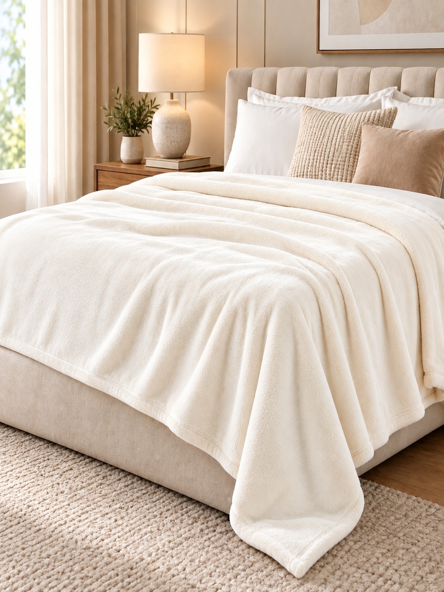 Mellow-King Micro Flannel Blanket, 240x220cm - Cream