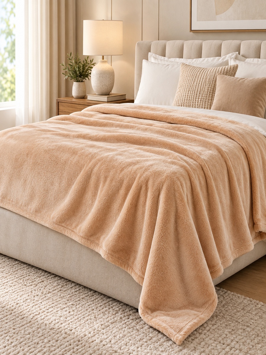 Mellow-Twin Micro Flannel Blanket, 150x220 cm - Beige