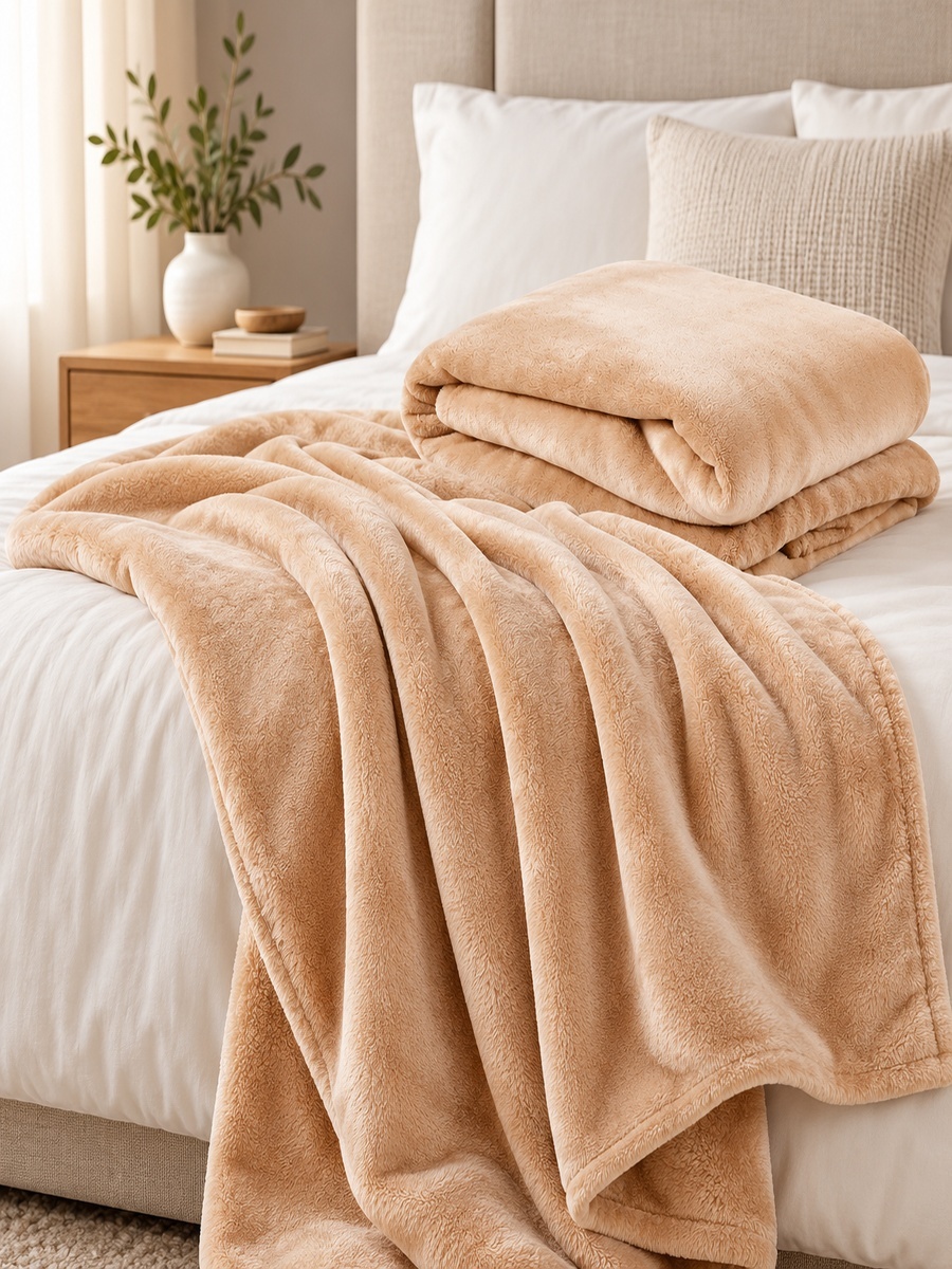 Mellow-King Micro Flannel Blanket, 240x220cm - Beige