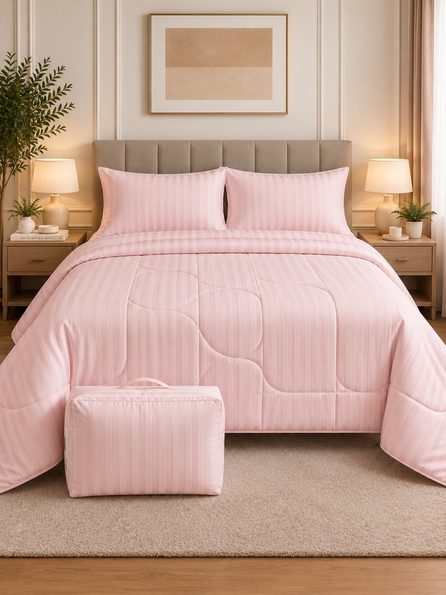 3-Piece Cotton Ease King Comforter Set 220x240 cm - Blush