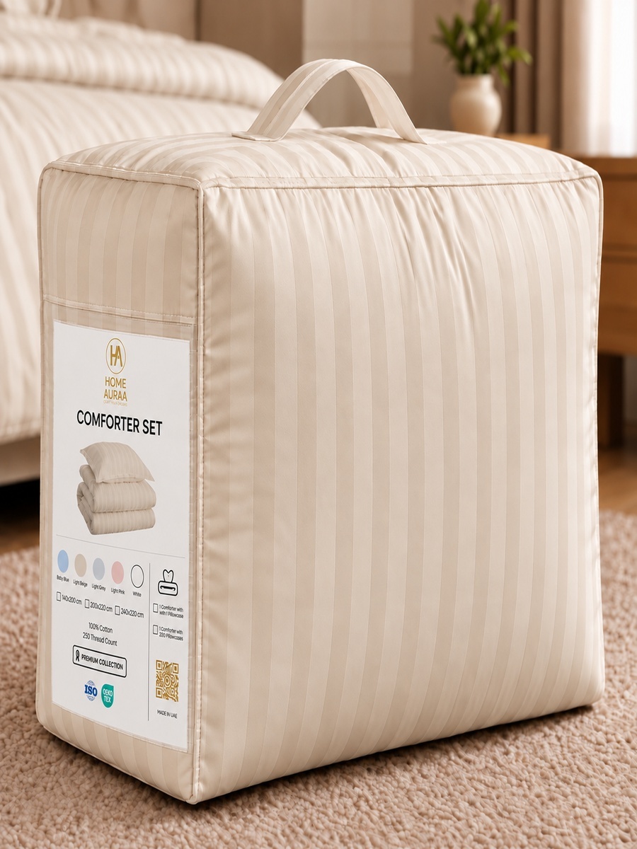 3-Piece Cotton Ease King Comforter Set 220x240 cm - Beige