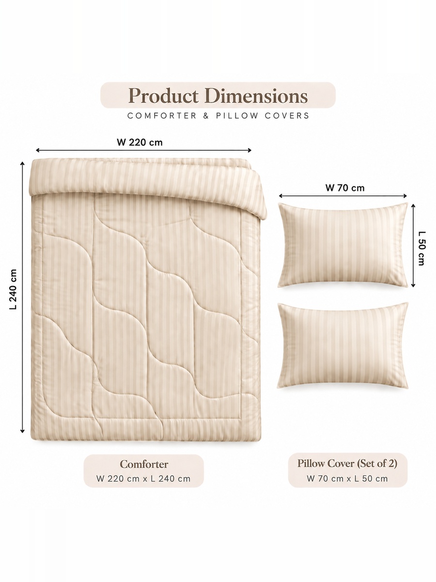 3-Piece Cotton Ease King Comforter Set 220x240 cm - Beige
