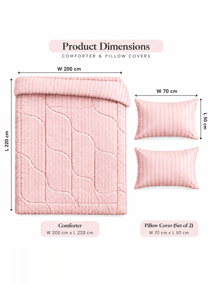 3-Piece Cotton Ease Double Comforter Set 200x220 cm - Blush