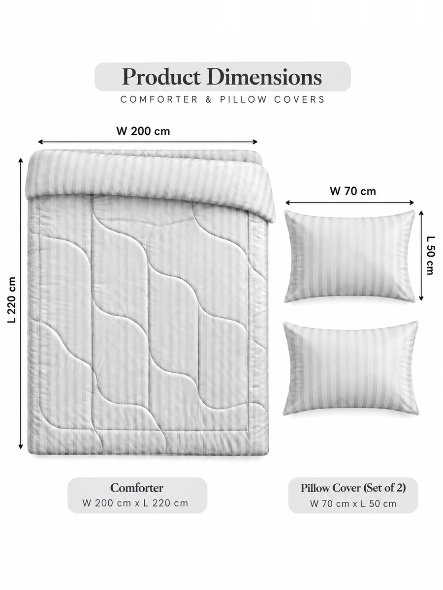 3-Piece Cotton Ease Double Comforter Set 200x220 cm - Grey