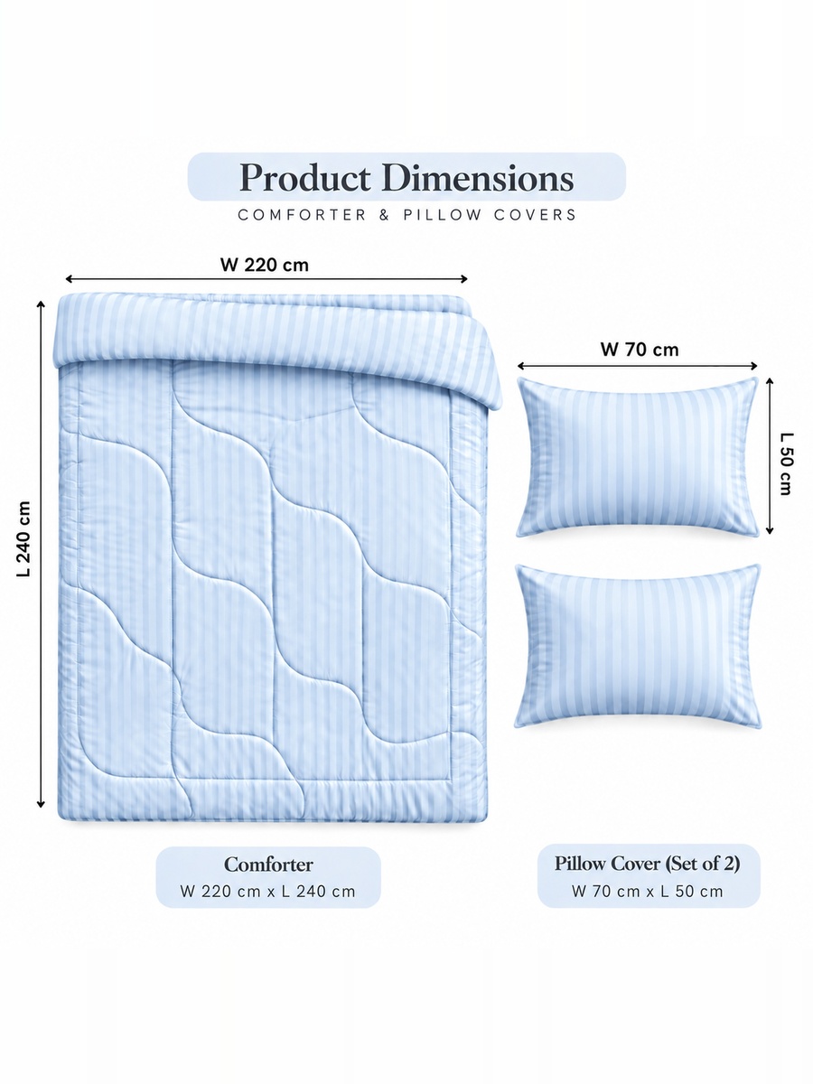 3-Piece Cotton Ease King Comforter Set 220x240 cm - Light Blue