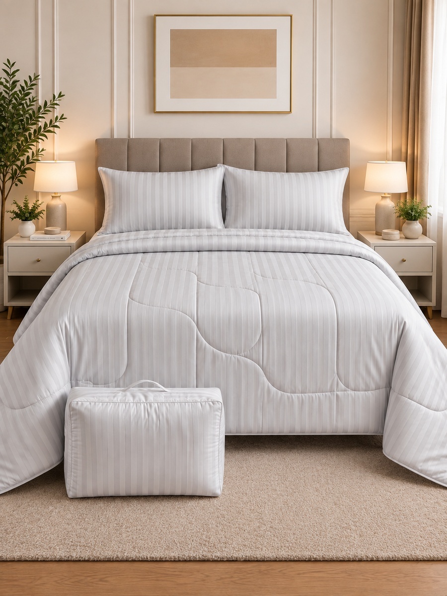 3-Piece Cotton Ease King Comforter Set 220x240 cm - Grey