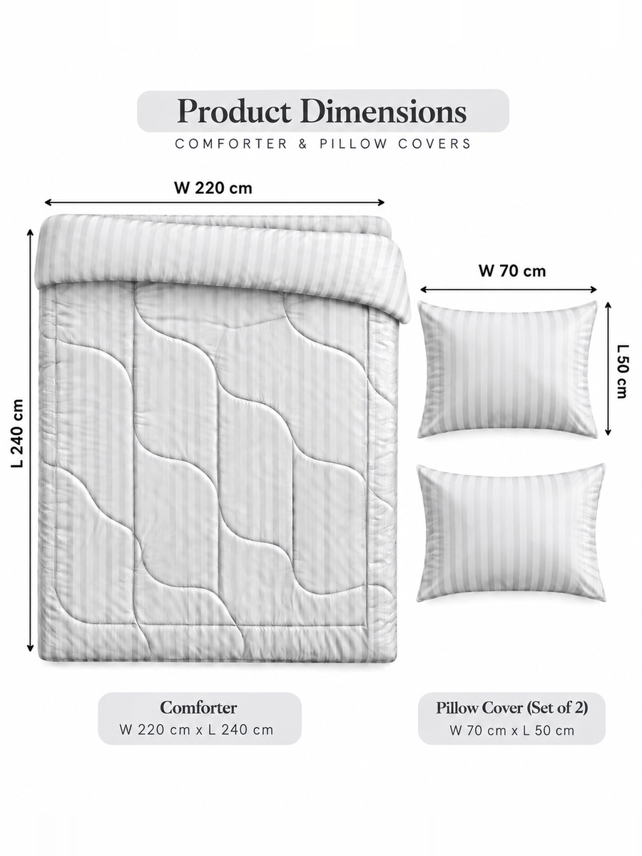 3-Piece Cotton Ease King Comforter Set 220x240 cm - Grey