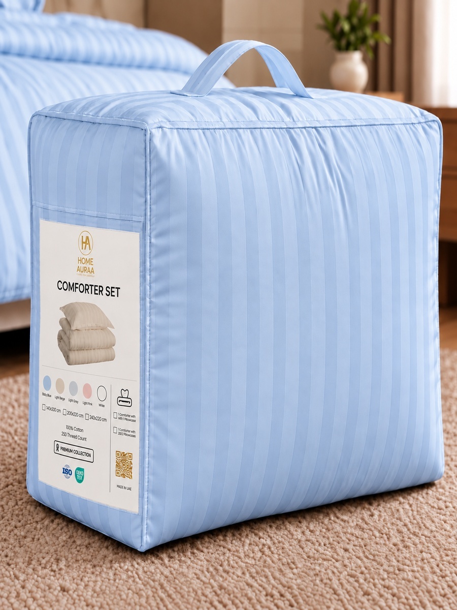 3-Piece Cotton Ease Double Comforter Set 200x220 cm - Light Blue
