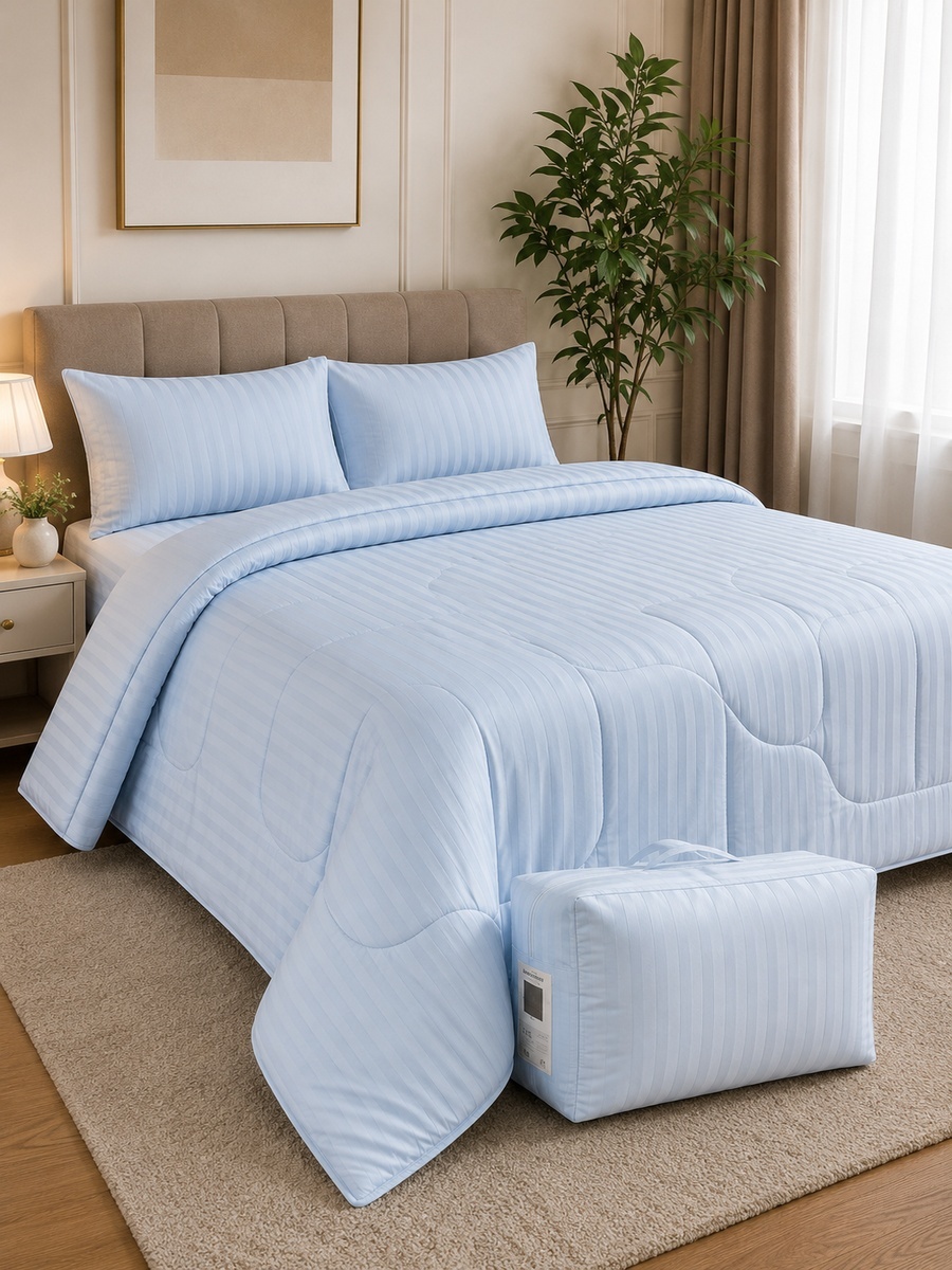 3-Piece Cotton Ease Double Comforter Set 200x220 cm - Light Blue