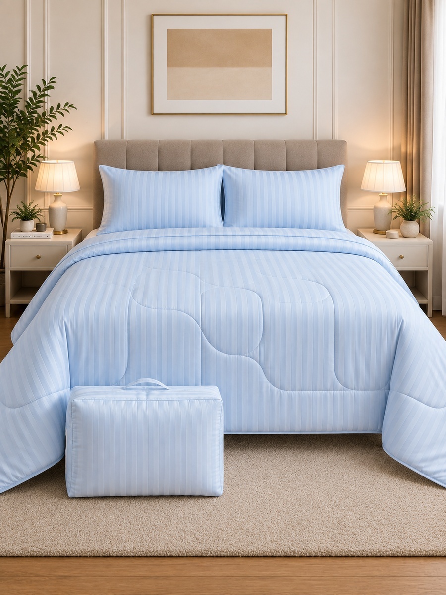 3-Piece Cotton Ease Double Comforter Set 200x220 cm - Light Blue