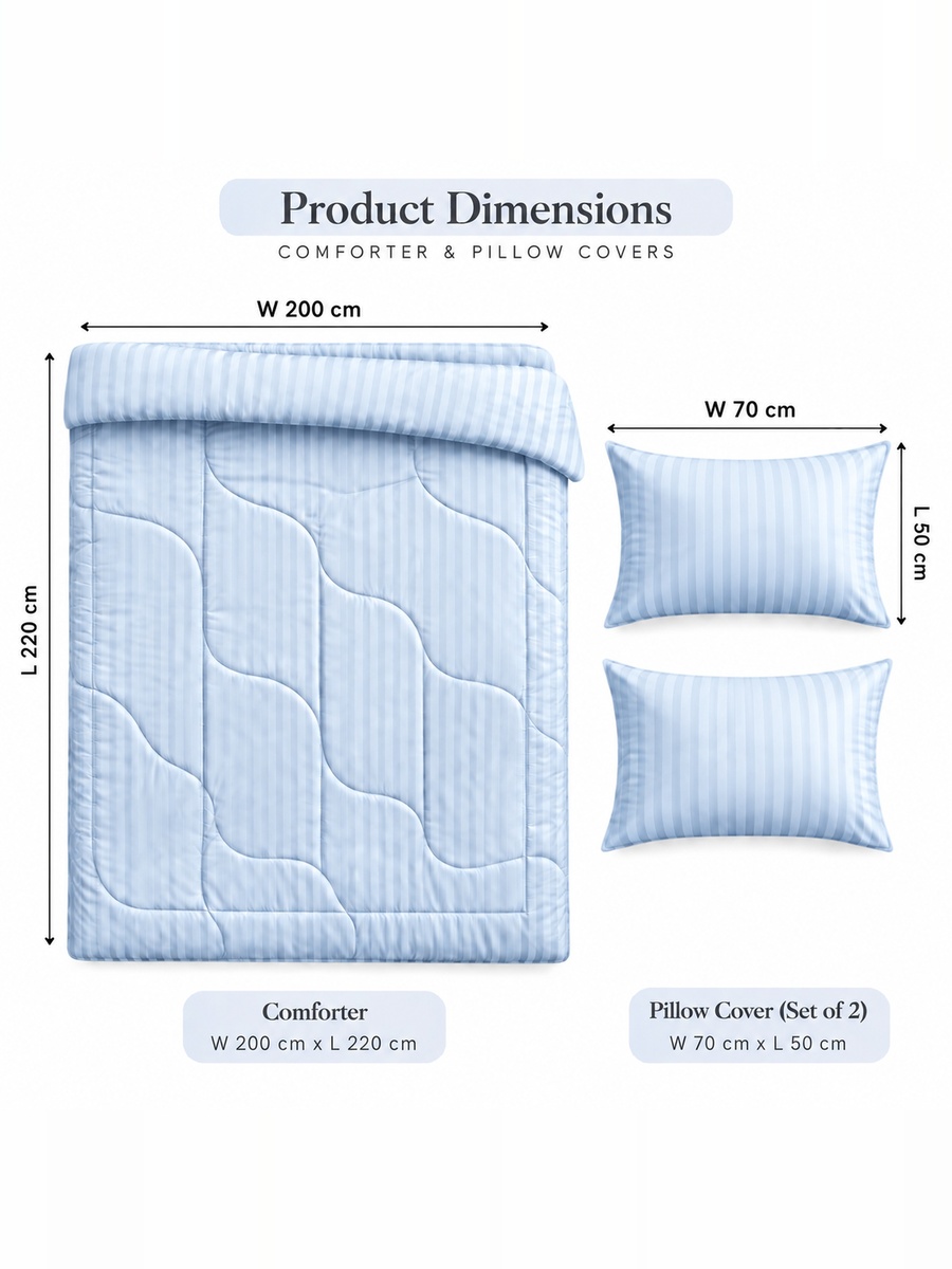 3-Piece Cotton Ease Double Comforter Set 200x220 cm - Light Blue