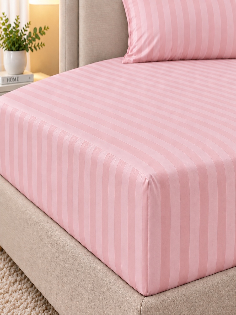 Cotton Ease Fitted Sheet, 160x200x33cm - Blush