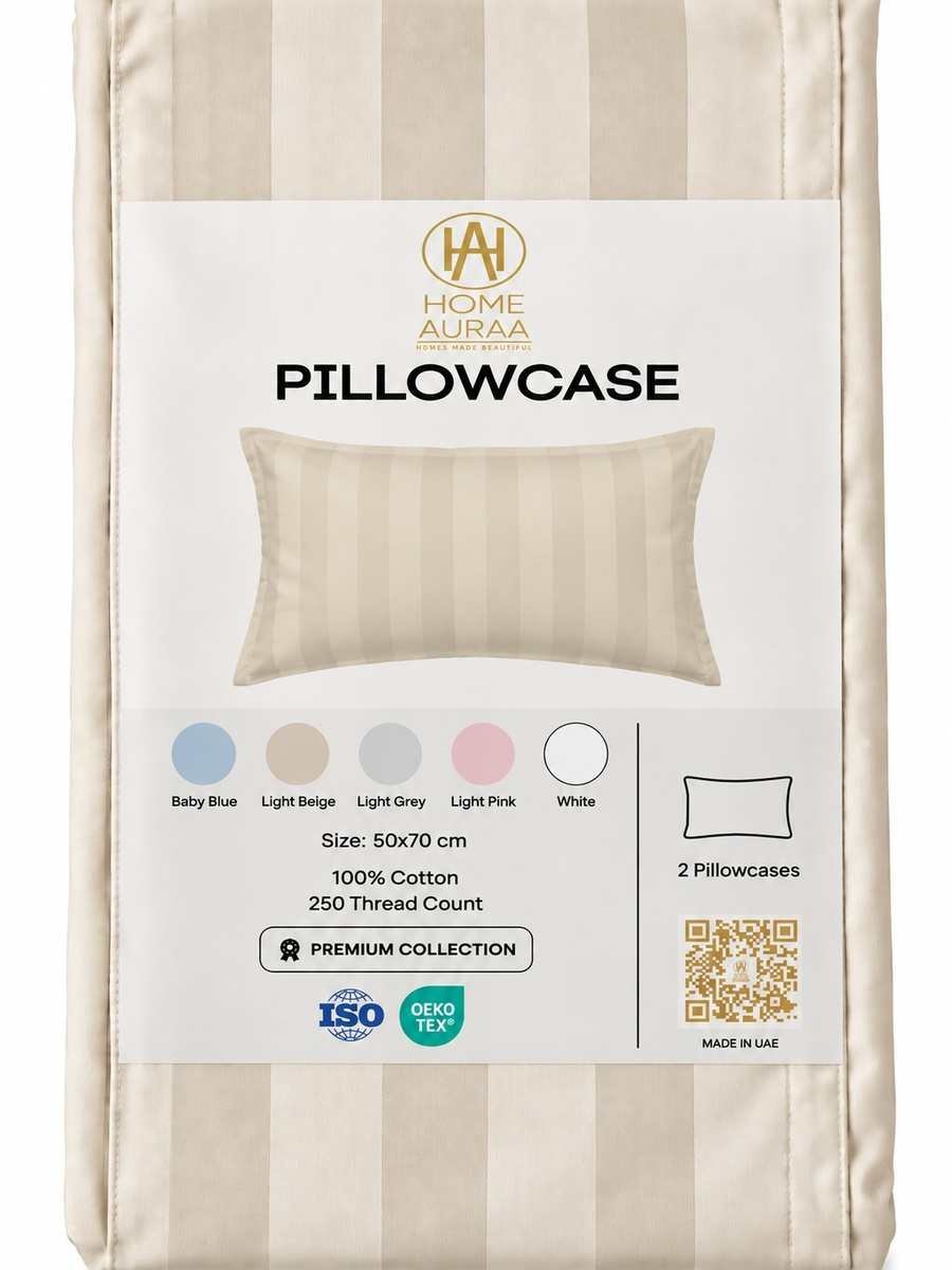 2-Piece Cotton Ease Pillow Case  50x75 cm - Beige