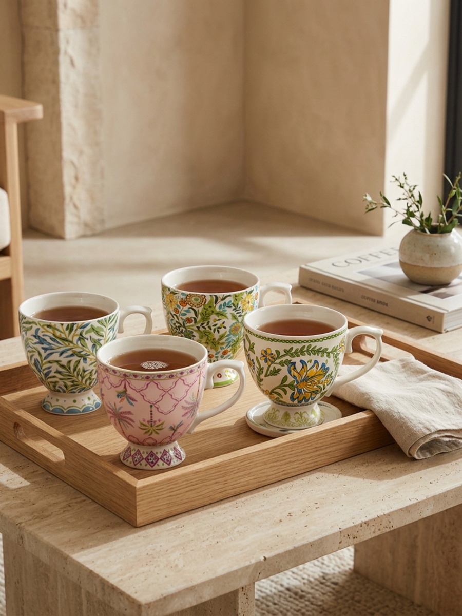 Floral Decal New Bone China Footed Mug - 360 ml