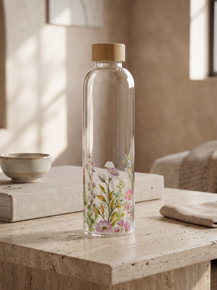 Floral Print Glass Bottle - 1 L