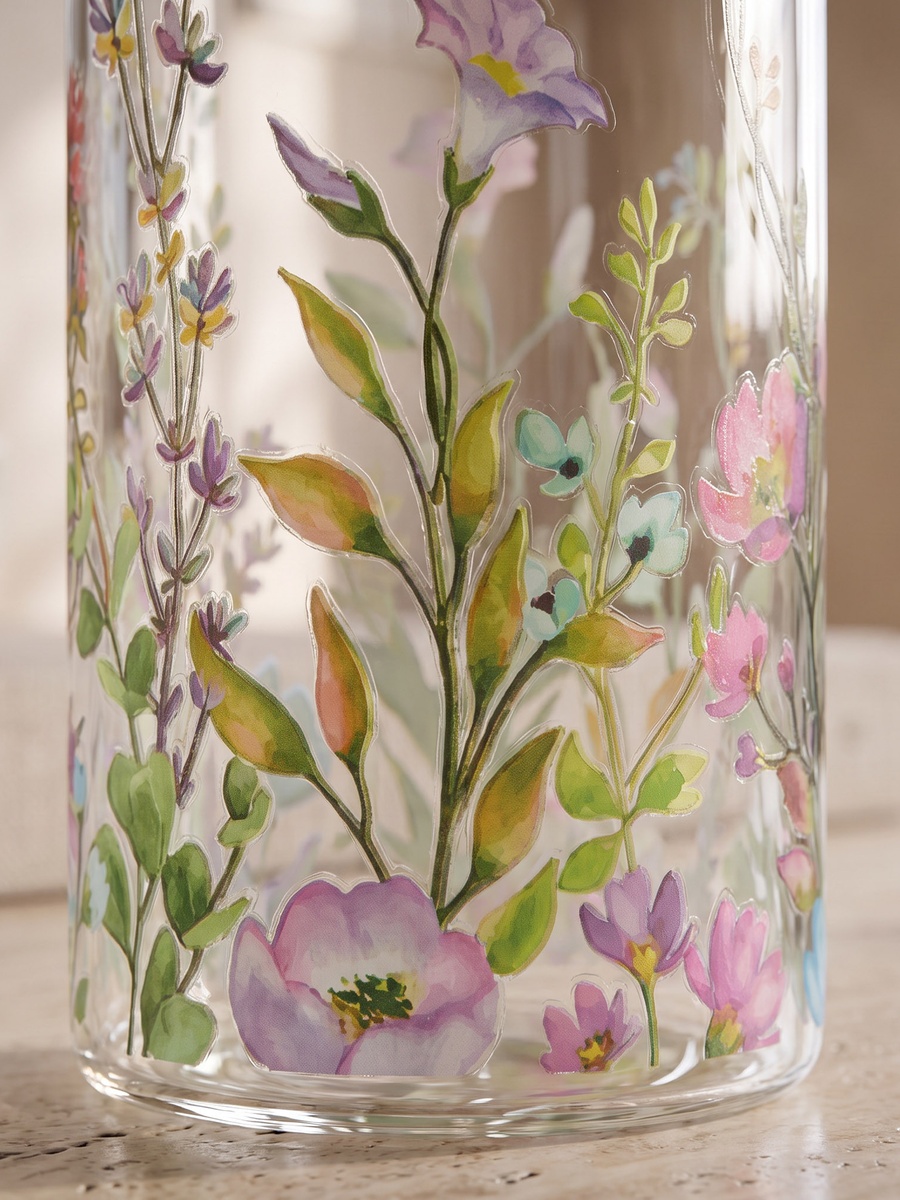 Floral Print Glass Bottle - 1 L