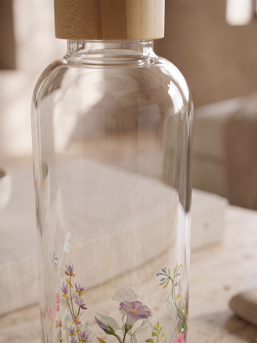 Floral Print Glass Bottle - 1 L