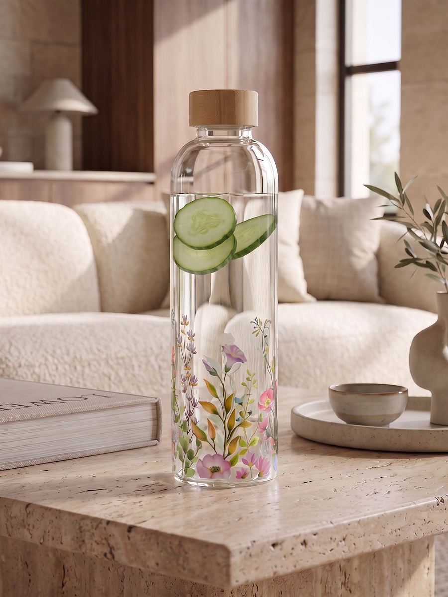 Floral Print Glass Bottle - 1 L