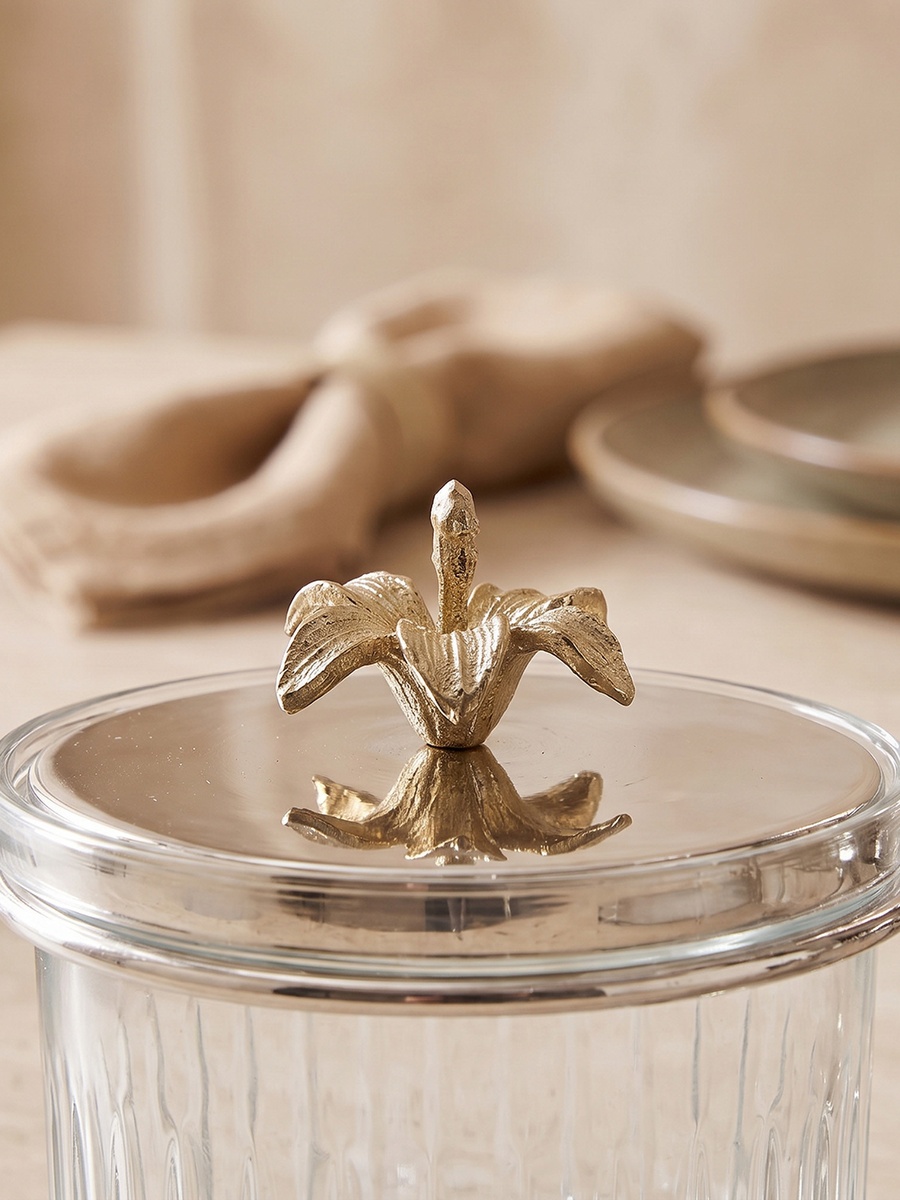 Floral 2-Piece Metal Jar Holder with Lid and Stand - 22x10 cm
