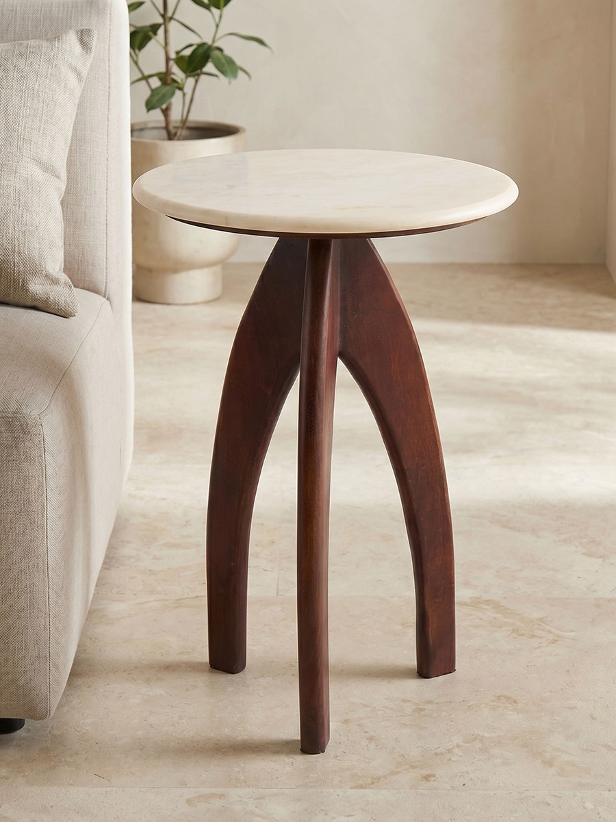 Marble Top Accent Table with Tripod Base - 59x41 cms