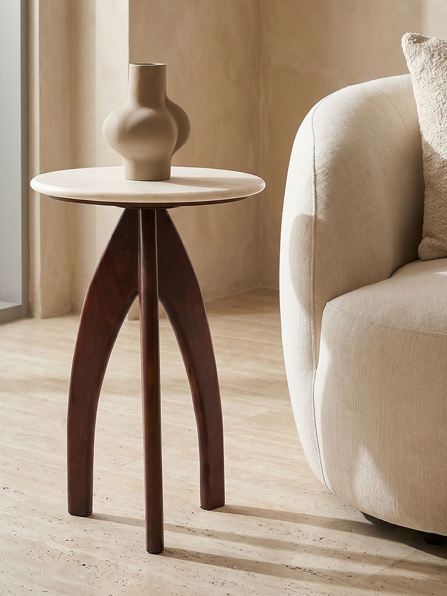Marble Top Accent Table with Tripod Base - 59x41 cms