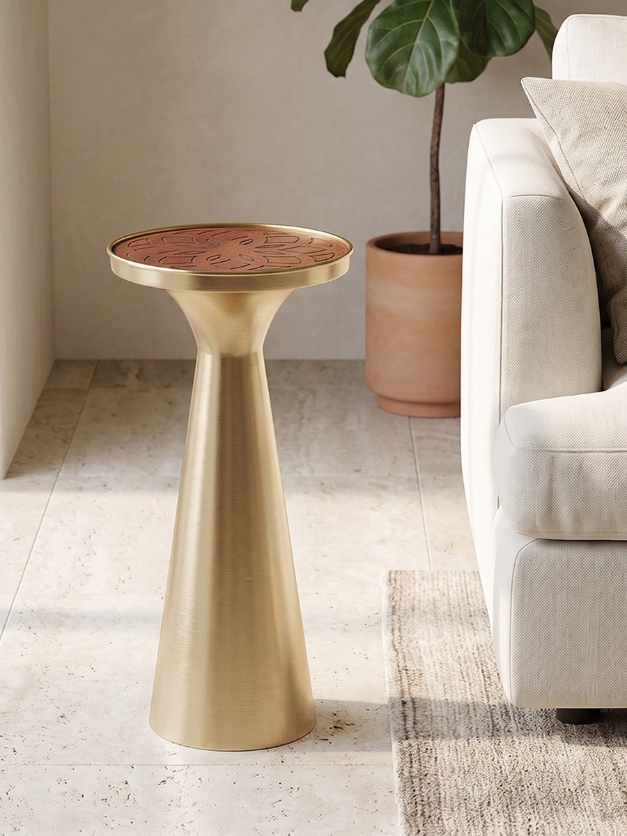 Etched Wooden Top Side Table