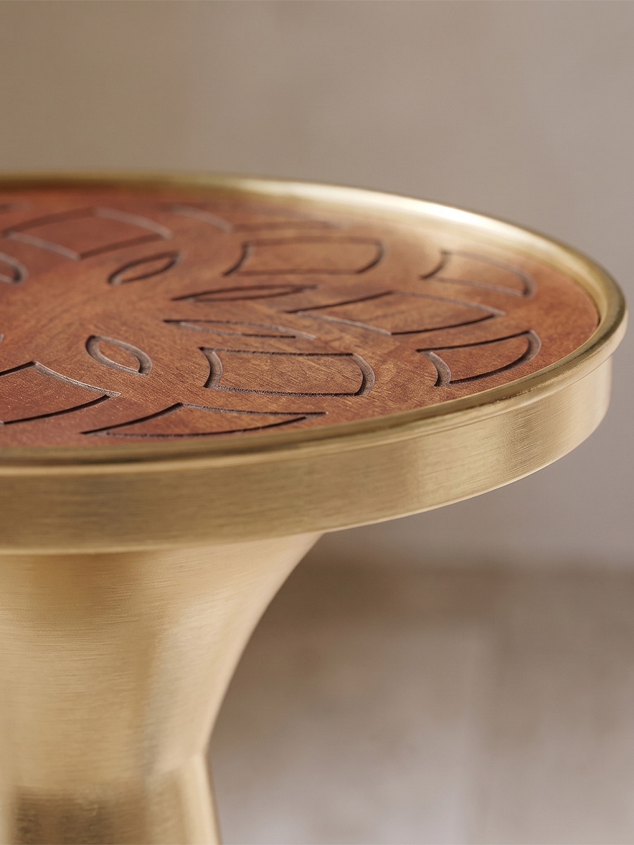 Etched Wooden Top Side Table
