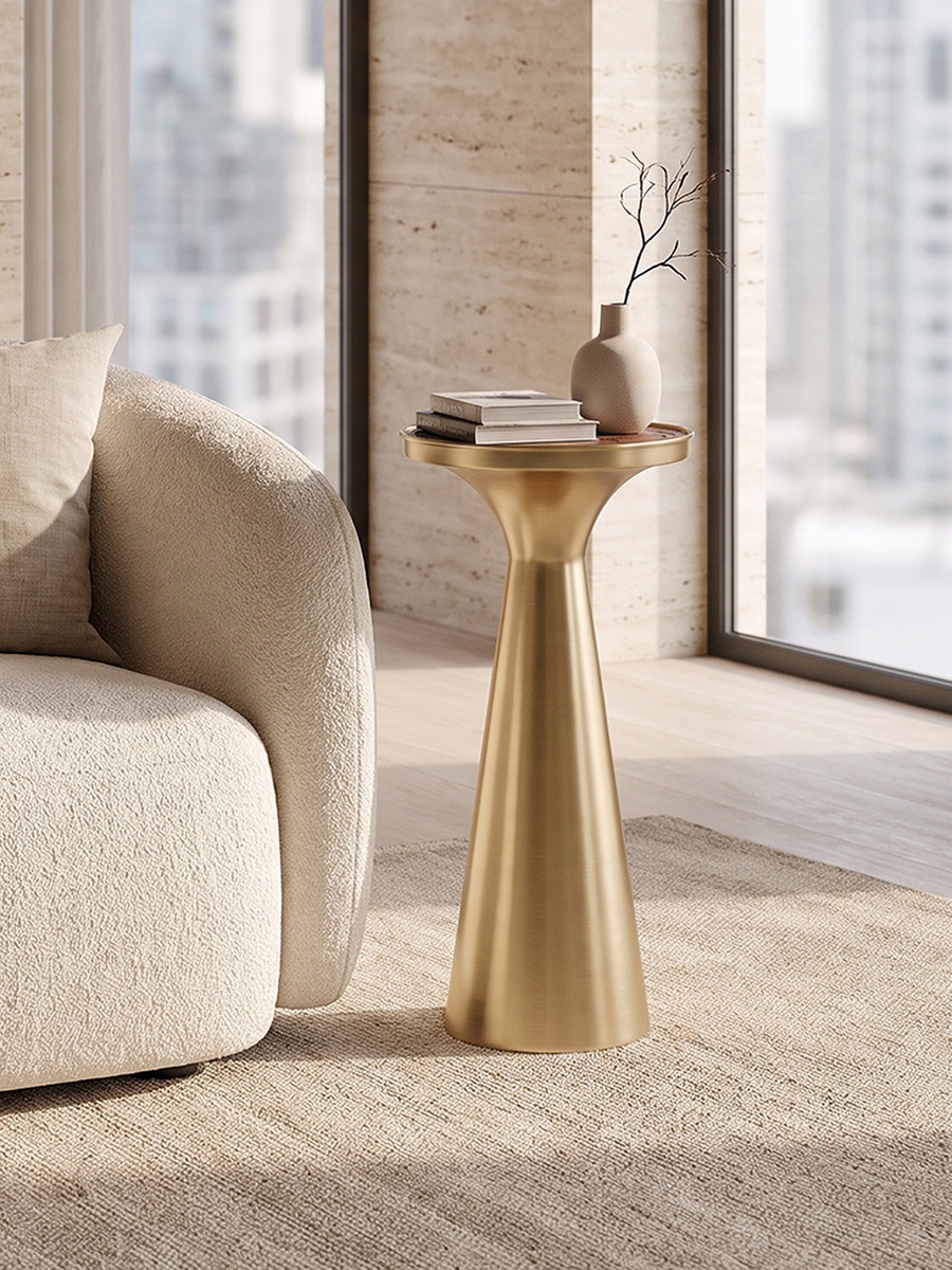 Etched Wooden Top Side Table