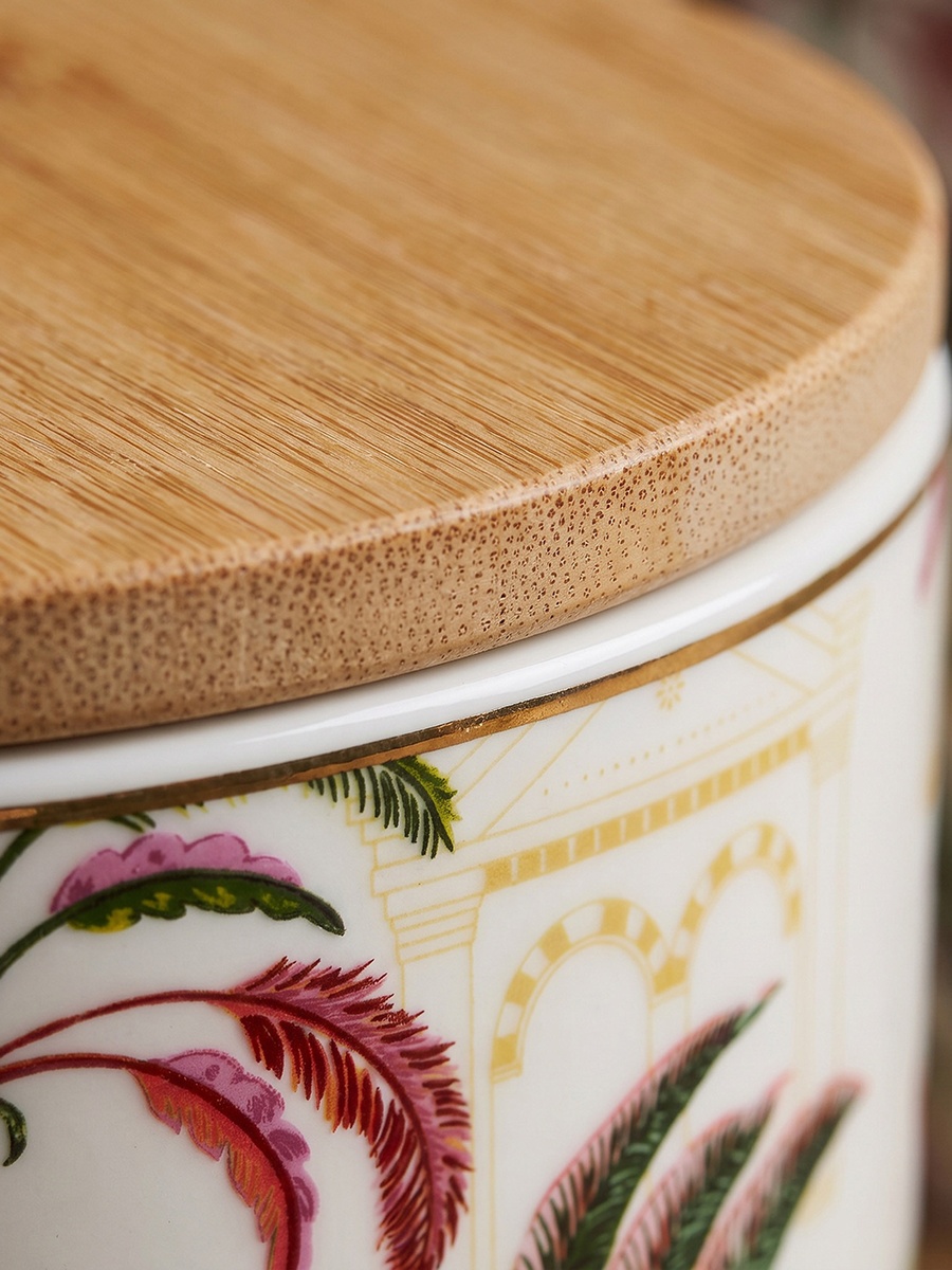 Tropical Print New Bone China Jar with Bamboo Lid - 600 ml