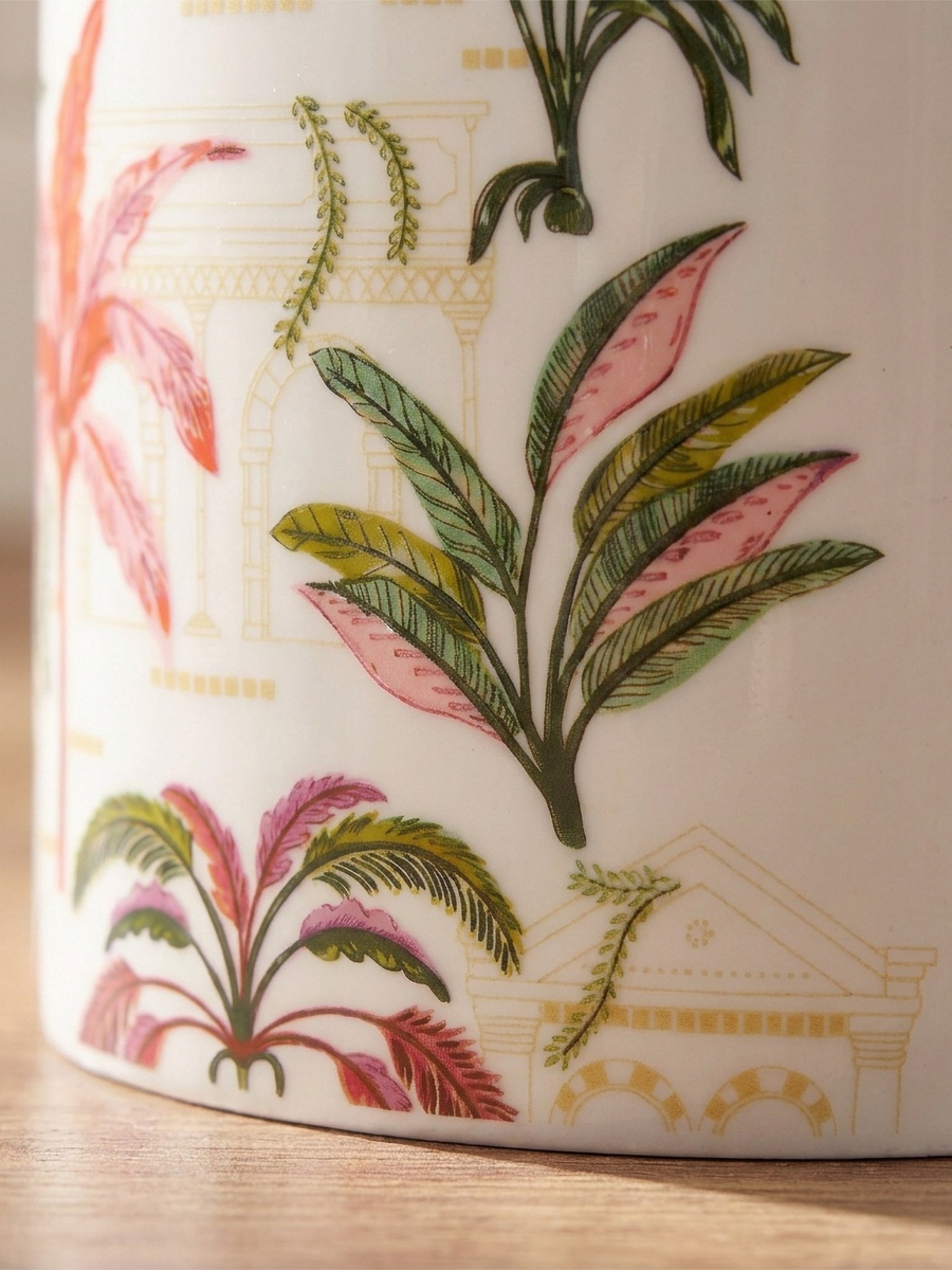 Tropical Print New Bone China Jar with Bamboo Lid - 600 ml